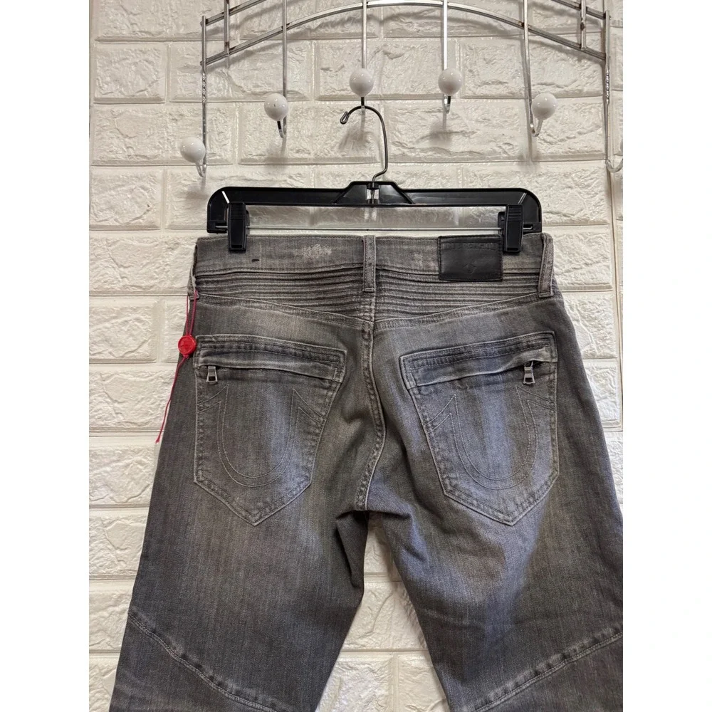 True Religion Geno Relaxed Slim Moto Jeans Gray Ribbed Biker Denim Pants